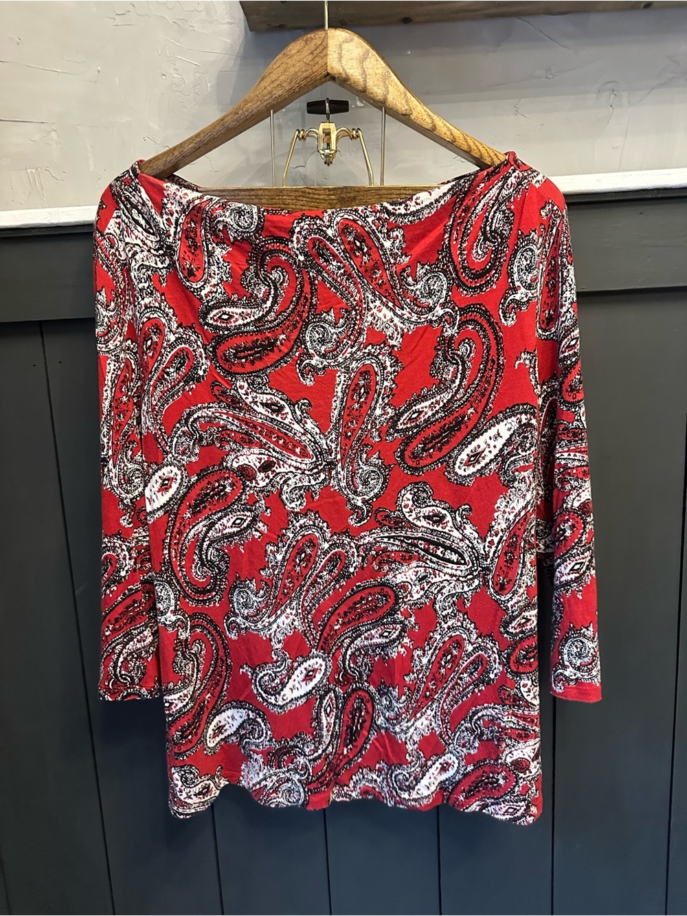 Talbots Red Paisley Long Sleeve Boatneck Tunic Like New XL